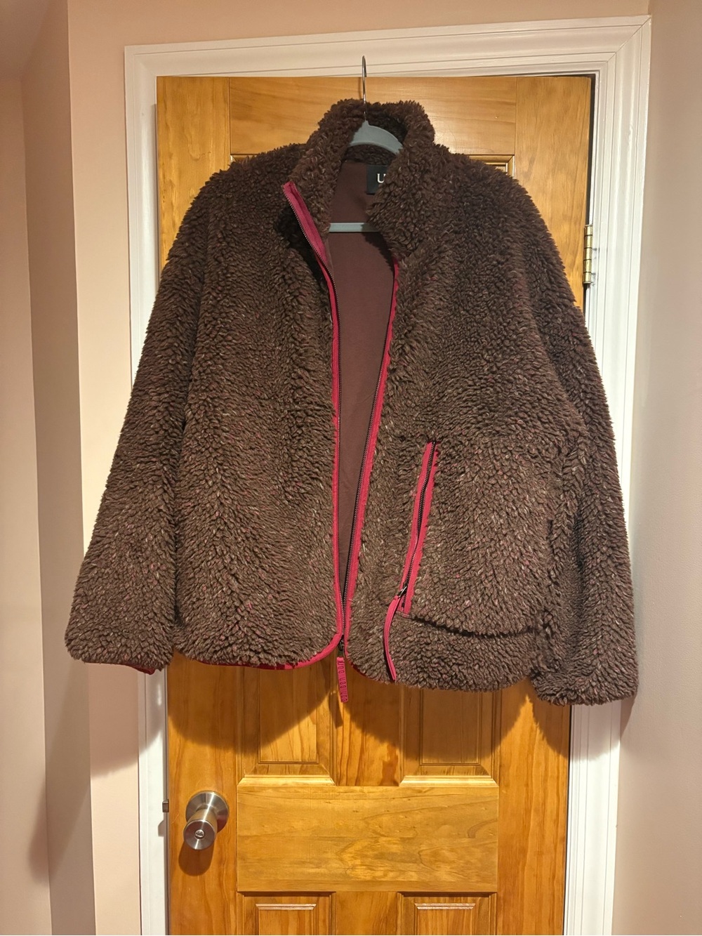 UGG Brown Teddy Jacket with Berry Trim
